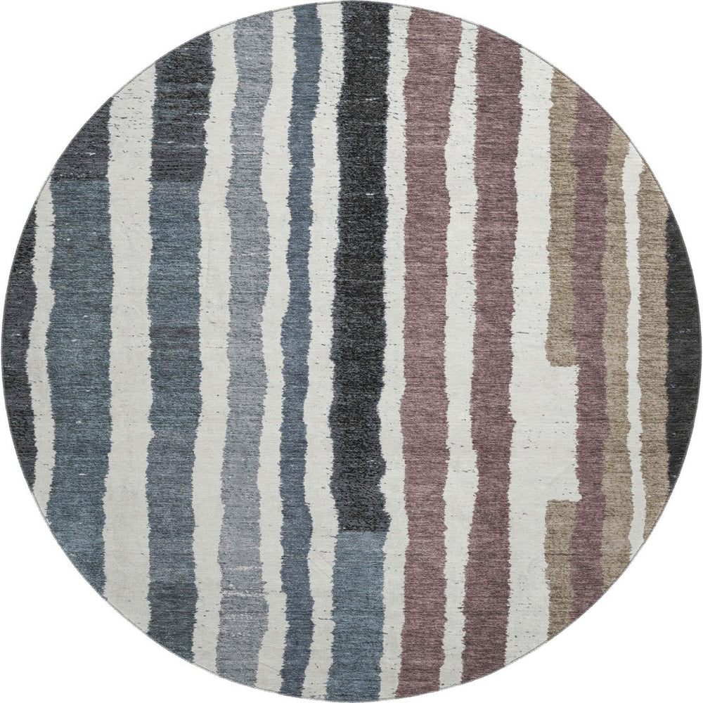 HomeRoots 8' X 10' Striped Washable Area Rug in Denim Blue, Ivory & Taupe - UV Protection for Busy Homes! 709490