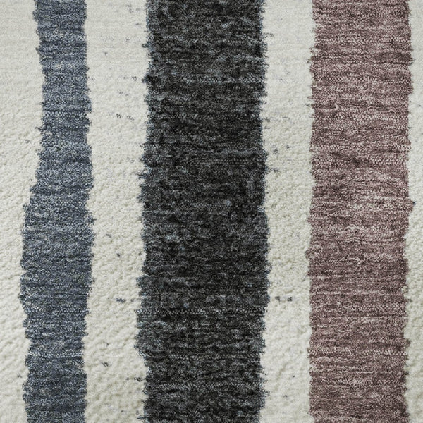 HomeRoots 8' X 10' Striped Washable Area Rug in Denim Blue, Ivory & Taupe - UV Protection for Busy Homes! 709490