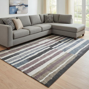 HomeRoots 9' X 12' Stylish Denim Blue Striped Washable Area Rug with UV Protection for High-Traffic Spaces 709491