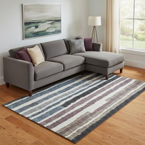 HomeRoots 10' X 14' Denim Blue Striped Area Rug - UV Protected, Stain-Resistant, Perfect for High-Traffic Areas 709492