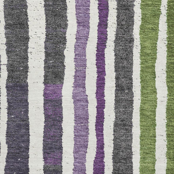 HomeRoots 5' X 8' Striped Washable Area Rug in Gray, Purple & Green – UV Protected, Stain Resistant & Stylish 709494