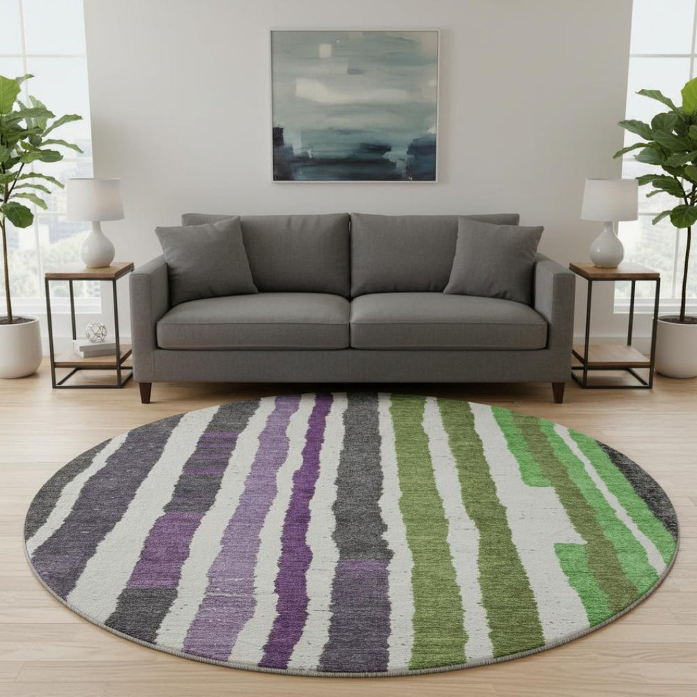 HomeRoots 8' X 10' Colorful Striped Washable Area Rug with UV Protection - Durable, Stain-Resistant Design! 709496