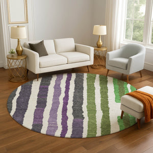 HomeRoots 8' X 10' Colorful Striped Washable Area Rug with UV Protection - Durable, Stain-Resistant Design! 709496