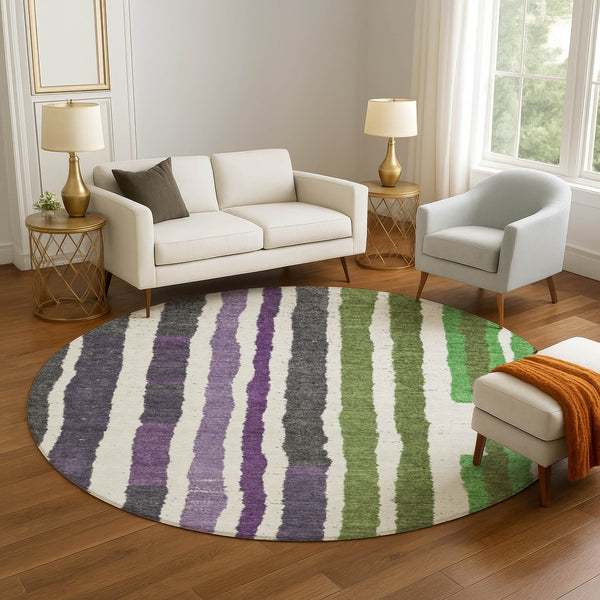 HomeRoots 8' X 10' Colorful Striped Washable Area Rug with UV Protection - Durable, Stain-Resistant Design! 709496
