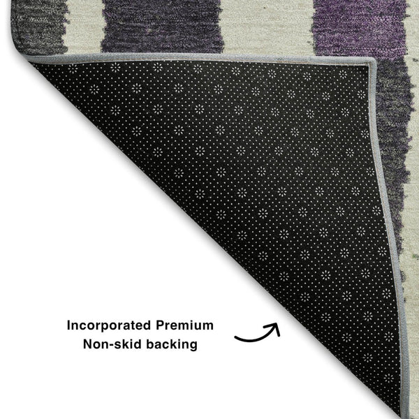 HomeRoots 9' X 12' Stylish Gray, Purple & Green Striped Washable Area Rug - UV Resistant & Low Maintenance Design 709497
