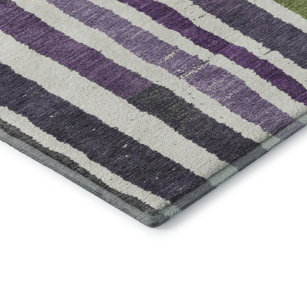 HomeRoots 9' X 12' Stylish Gray, Purple & Green Striped Washable Area Rug - UV Resistant & Low Maintenance Design 709497