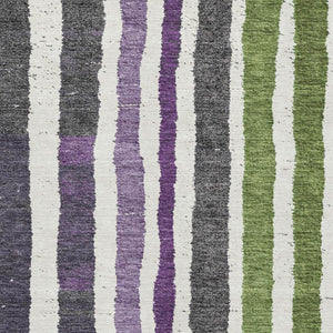 HomeRoots 9' X 12' Stylish Gray, Purple & Green Striped Washable Area Rug - UV Resistant & Low Maintenance Design 709497