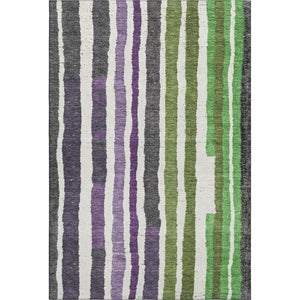 HomeRoots 10' Gray, Purple & Green Striped Washable Area Rug - UV Protected, Stain Resistant & Family Friendly! 709498