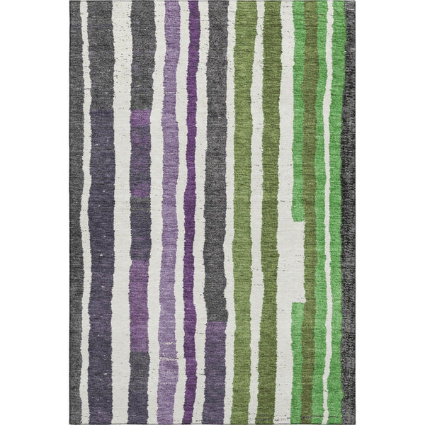 HomeRoots 10' Gray, Purple & Green Striped Washable Area Rug - UV Protected, Stain Resistant & Family Friendly! 709498