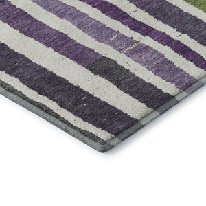 HomeRoots 10' Gray, Purple & Green Striped Washable Area Rug - UV Protected, Stain Resistant & Family Friendly! 709498