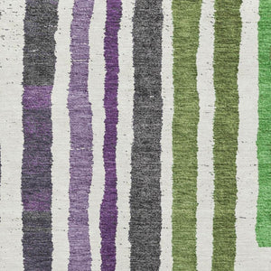 HomeRoots 10' Gray, Purple & Green Striped Washable Area Rug - UV Protected, Stain Resistant & Family Friendly! 709498