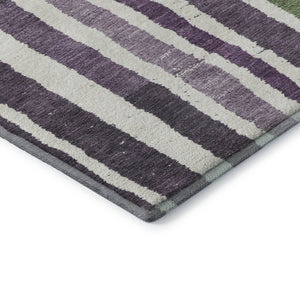 HomeRoots 5' X 8' Washable Striped Area Rug in Purple, Green & Ivory - Durable, UV-Protected, Non-Slip Design 709500
