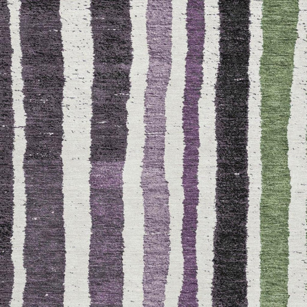 HomeRoots 5' X 8' Washable Striped Area Rug in Purple, Green & Ivory - Durable, UV-Protected, Non-Slip Design 709500