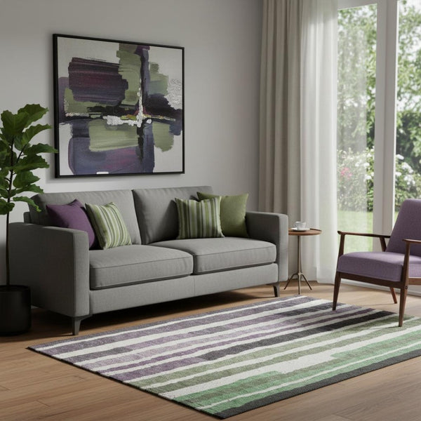 HomeRoots 8' Colorful Striped Round Rug - Washable, UV-Protected, Non-Slip, Ideal for High-Traffic Areas! 709501