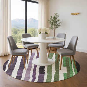 HomeRoots 8' X 10' Striped Washable Area Rug in Vibrant Purple, Green & Ivory - UV Resistant & Family-Friendly 709502