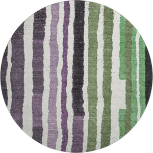 HomeRoots 8' X 10' Striped Washable Area Rug in Vibrant Purple, Green & Ivory - UV Resistant & Family-Friendly 709502