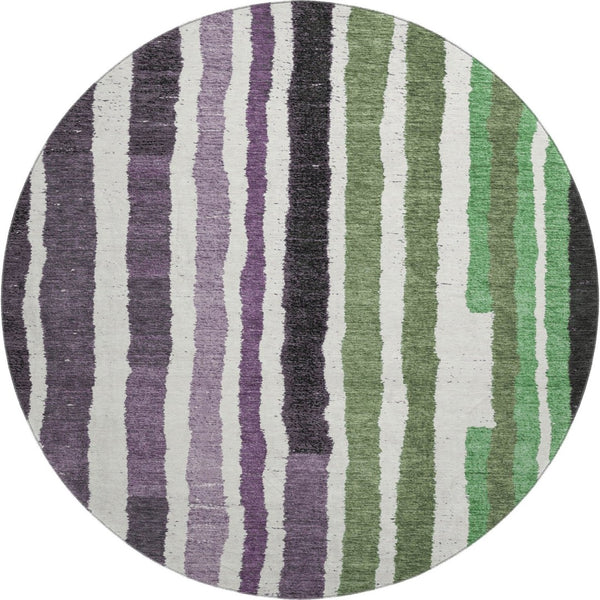 HomeRoots 8' X 10' Striped Washable Area Rug in Vibrant Purple, Green & Ivory - UV Resistant & Family-Friendly 709502
