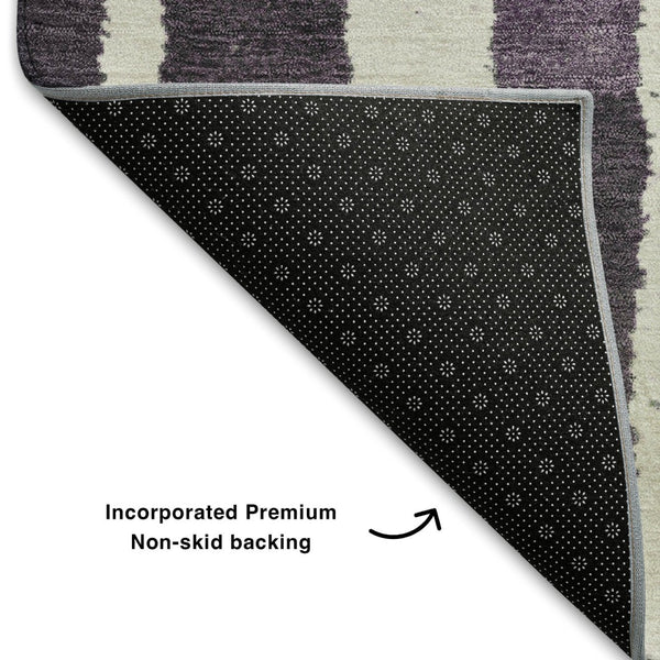 HomeRoots 8' X 10' Striped Washable Area Rug in Vibrant Purple, Green & Ivory - UV Resistant & Family-Friendly 709502