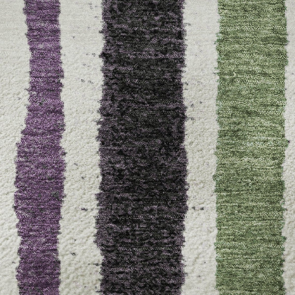 HomeRoots 8' X 10' Striped Washable Area Rug in Vibrant Purple, Green & Ivory - UV Resistant & Family-Friendly 709502