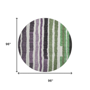HomeRoots 8' X 10' Striped Washable Area Rug in Vibrant Purple, Green & Ivory - UV Resistant & Family-Friendly 709502