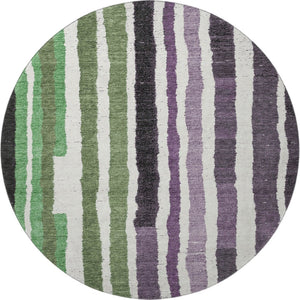HomeRoots 8' X 10' Striped Washable Area Rug in Vibrant Purple, Green & Ivory - UV Resistant & Family-Friendly 709502
