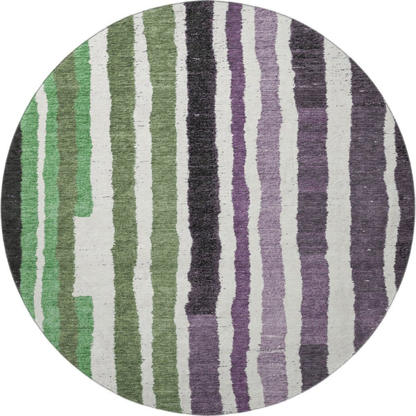 HomeRoots 8' X 10' Striped Washable Area Rug in Vibrant Purple, Green & Ivory - UV Resistant & Family-Friendly 709502