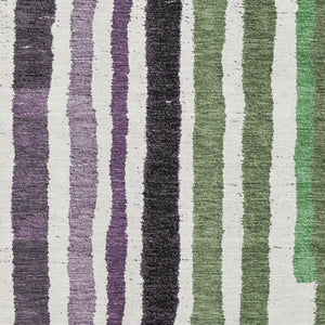 HomeRoots 10' X 14' Washable Area Rug in Purple, Green & Ivory Stripes - Durable, UV-Resistant & Stylish! 709504