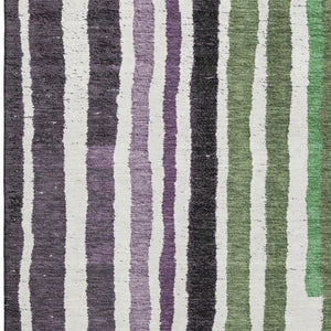 HomeRoots 10' X 14' Washable Area Rug in Purple, Green & Ivory Stripes - Durable, UV-Resistant & Stylish! 709504