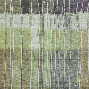 HomeRoots 5' X 8' Striped Washable Area Rug in Artichoke Green, Purple & Charcoal - UV Protected & Durable Design 709506