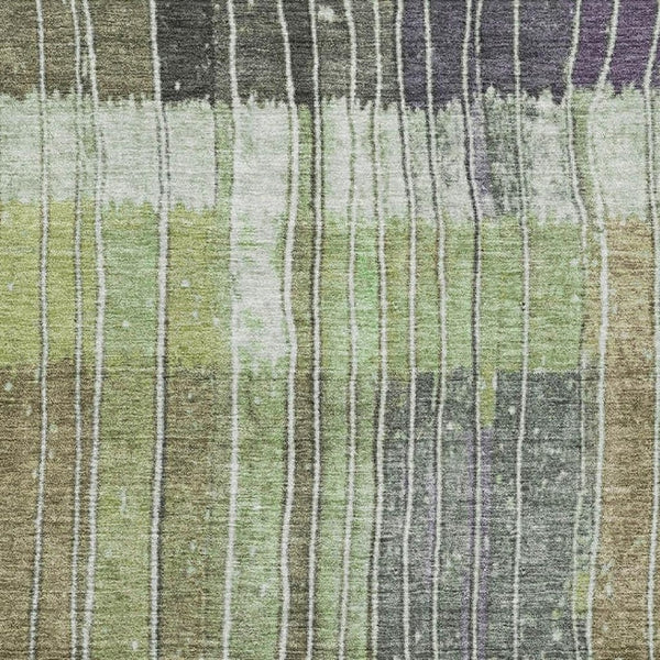 HomeRoots 5' X 8' Striped Washable Area Rug in Artichoke Green, Purple & Charcoal - UV Protected & Durable Design 709506