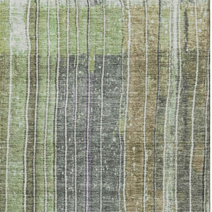 HomeRoots 8' Stylish Artichoke Green & Purple Striped Round Rug – Washable, UV-Protected, Stain-Resistant! 709507