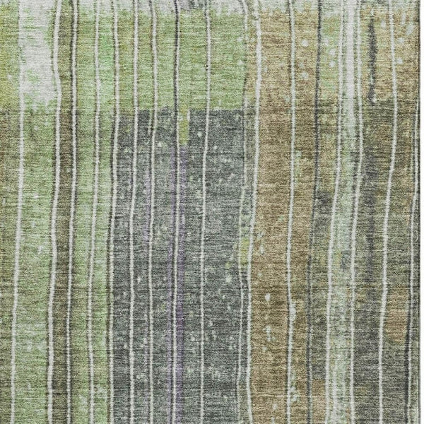HomeRoots 8' Stylish Artichoke Green & Purple Striped Round Rug – Washable, UV-Protected, Stain-Resistant! 709507
