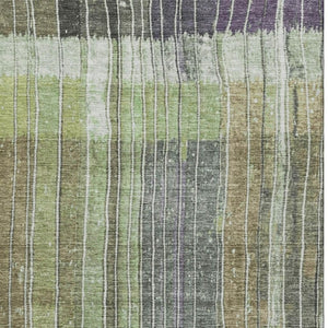 HomeRoots 8' Stylish Artichoke Green & Purple Striped Round Rug – Washable, UV-Protected, Stain-Resistant! 709507