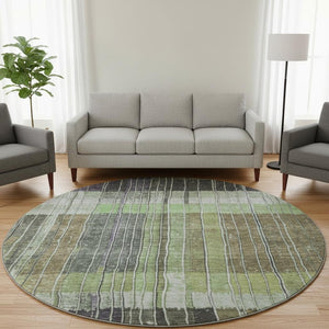 HomeRoots 8' X 10' Striped Artichoke Green & Purple Washable Area Rug with UV Protection for Kids & Pets 709508