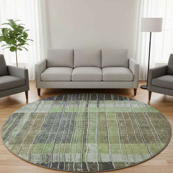 HomeRoots 8' X 10' Striped Artichoke Green & Purple Washable Area Rug with UV Protection for Kids & Pets 709508