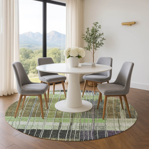 HomeRoots 8' X 10' Striped Artichoke Green & Purple Washable Area Rug with UV Protection for Kids & Pets 709508