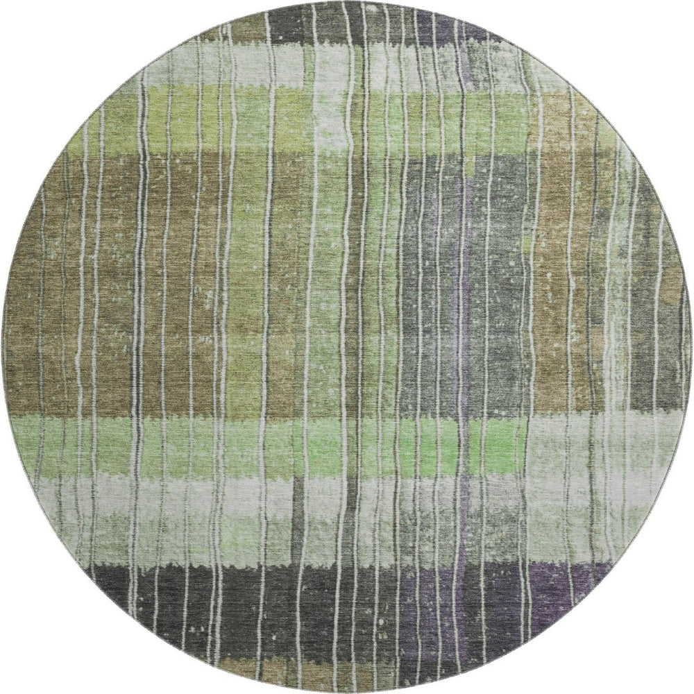 HomeRoots 8' X 10' Striped Artichoke Green & Purple Washable Area Rug with UV Protection for Kids & Pets 709508