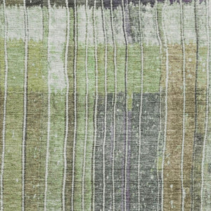 HomeRoots 10' Artichoke Green, Purple & Charcoal Striped Washable Area Rug with UV Protection for Easy Care 709510