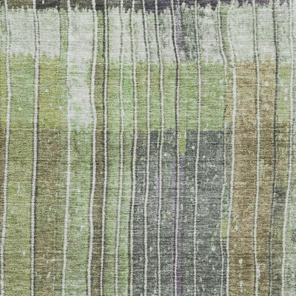 HomeRoots 10' Artichoke Green, Purple & Charcoal Striped Washable Area Rug with UV Protection for Easy Care 709510