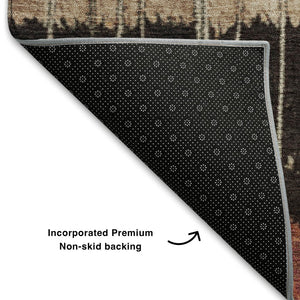 HomeRoots 5' Washable Beige, Red & Blue Striped Area Rug with UV Protection – Perfect for Family Spaces! 709512