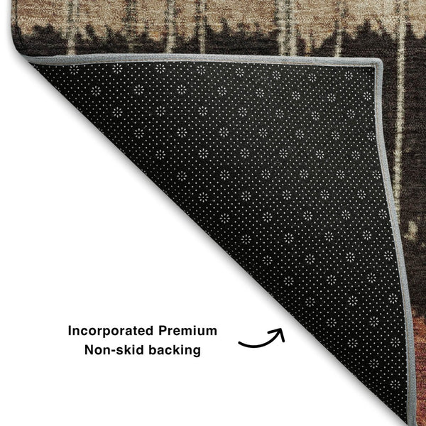 HomeRoots 5' Washable Beige, Red & Blue Striped Area Rug with UV Protection – Perfect for Family Spaces! 709512