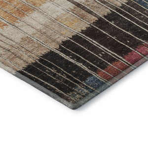HomeRoots 5' Washable Beige, Red & Blue Striped Area Rug with UV Protection – Perfect for Family Spaces! 709512
