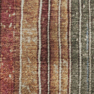 HomeRoots 5' Washable Beige, Red & Blue Striped Area Rug with UV Protection – Perfect for Family Spaces! 709512