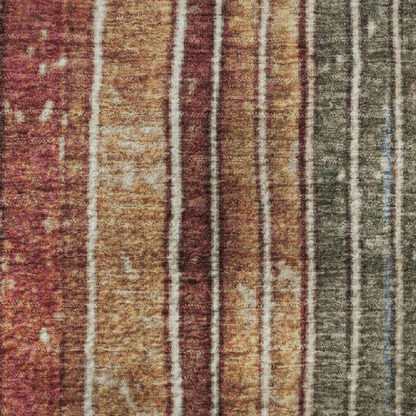 HomeRoots 5' Washable Beige, Red & Blue Striped Area Rug with UV Protection – Perfect for Family Spaces! 709512