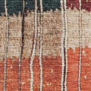 HomeRoots 5' Washable Beige, Red & Blue Striped Area Rug with UV Protection – Perfect for Family Spaces! 709512
