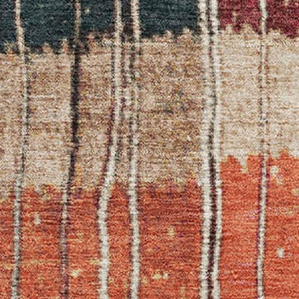 HomeRoots 5' Washable Beige, Red & Blue Striped Area Rug with UV Protection – Perfect for Family Spaces! 709512