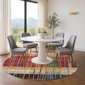 HomeRoots 8' X 10' Washable Beige Red And Blue Striped Area Rug with UV Protection for Stylish Living Spaces 709514