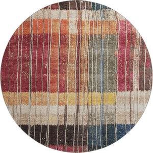 HomeRoots 8' X 10' Washable Beige Red And Blue Striped Area Rug with UV Protection for Stylish Living Spaces 709514