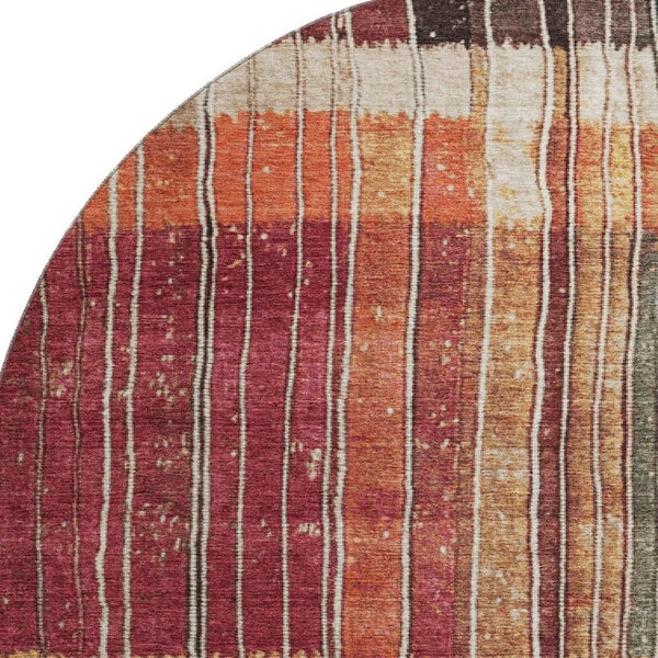 HomeRoots 8' X 10' Washable Beige Red And Blue Striped Area Rug with UV Protection for Stylish Living Spaces 709514