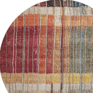 HomeRoots 8' X 10' Washable Beige Red And Blue Striped Area Rug with UV Protection for Stylish Living Spaces 709514